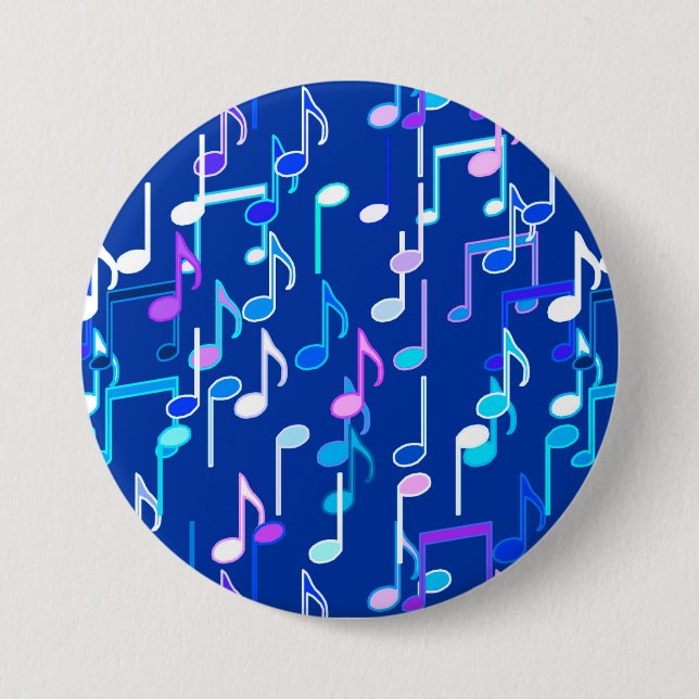 Musical Notes print - indigo blue, multi 3 Inch Round Button (Front)