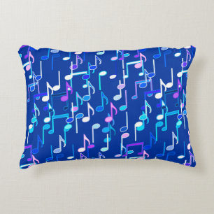 Musical Notes print - indigo blue, multi Accent Pillow
