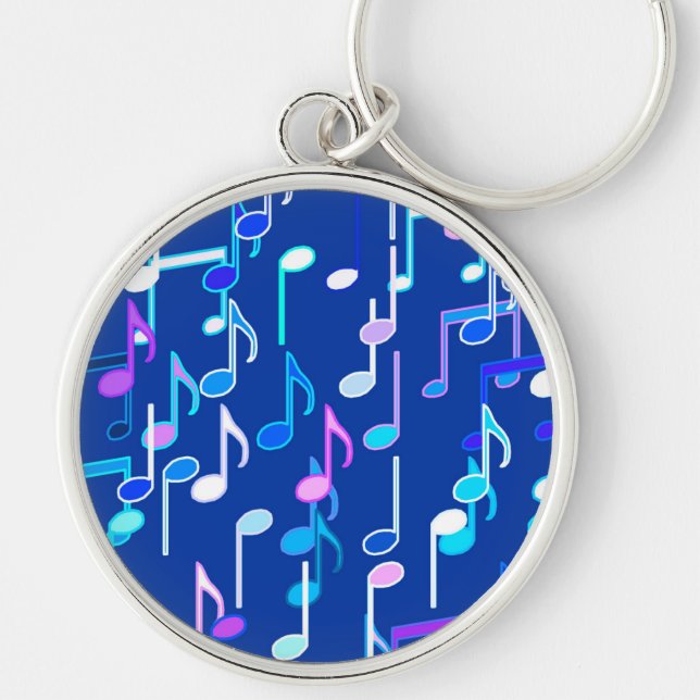 Musical Notes print - indigo blue, multi Keychain (Front)