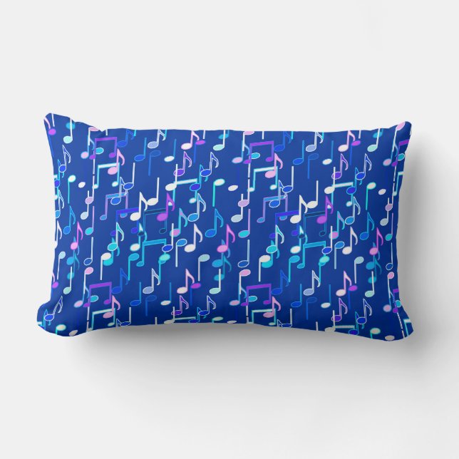 Musical Notes print - indigo blue, multi Lumbar Pillow (Front)