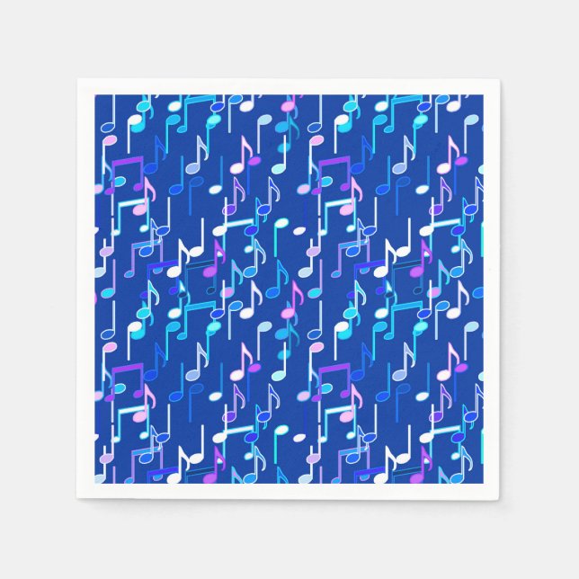 Musical Notes print - indigo blue, multi Napkin (Front)