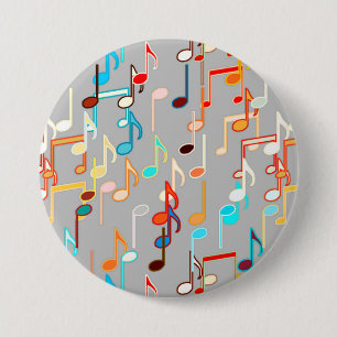 Musical Notes print - Medium Grey, Multi 3 Inch Round Button
