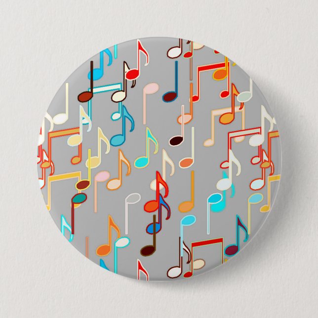Musical Notes print - Medium Grey, Multi 3 Inch Round Button (Front)
