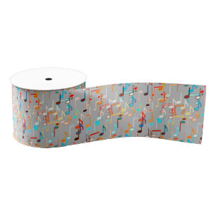 Musical Notes print - Medium Grey, Multi Grosgrain Ribbon