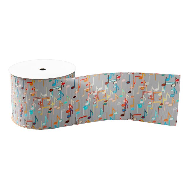 Musical Notes print - Medium Grey, Multi Grosgrain Ribbon (Spool)