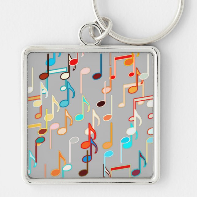 Musical Notes print - Medium Grey, Multi Keychain (Front)