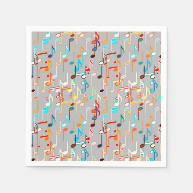 Musical Notes print - Medium Grey, Multi Napkin (Front)