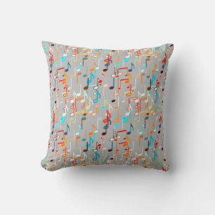 Musical Notes print - Medium Grey, Multi Throw Pillow