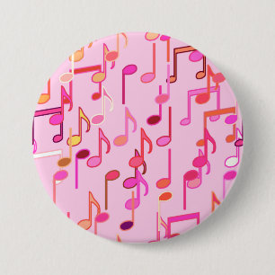 Musical Notes print - pink, multi 3 Inch Round Button