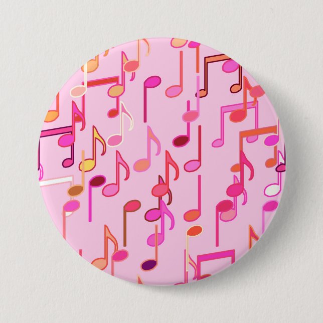 Musical Notes print - pink, multi 3 Inch Round Button (Front)