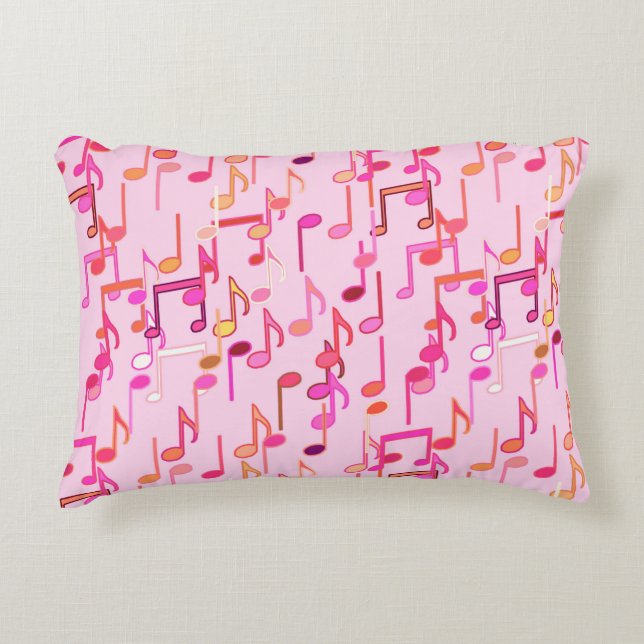 Musical Notes print - pink, multi Decorative Pillow (Front)