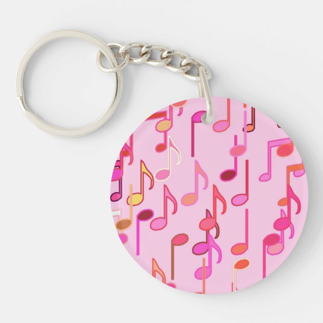 Musical Notes print - pink, multi Keychain (Front)