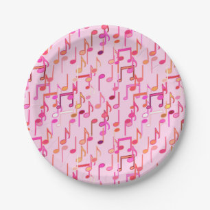 Musical Notes print - pink, multi Paper Plate
