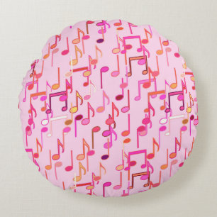 Musical Notes print - pink, multi Round Pillow