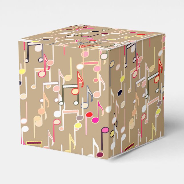 Musical Notes print - taupe tan, multi Favor Box (Front Side)