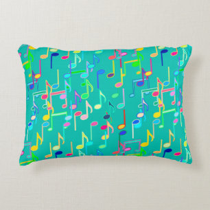 Musical Notes print - turquoise, multi Decorative Pillow