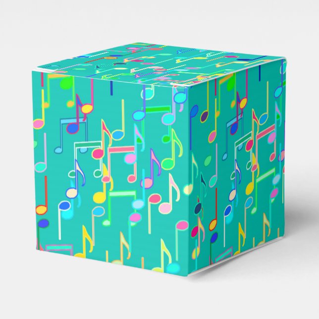 Musical Notes print - turquoise, multi Favor Box (Front Side)