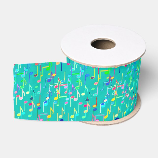 Musical Notes print - turquoise, multi Grosgrain Ribbon (Spool)