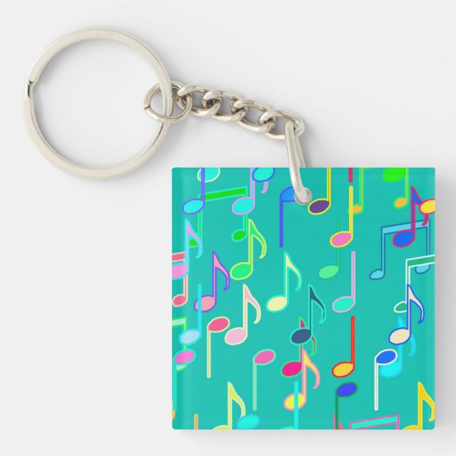 Musical Notes print - turquoise, multi Keychain (Front)