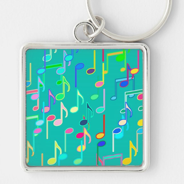 Musical Notes print - turquoise, multi Keychain (Front)