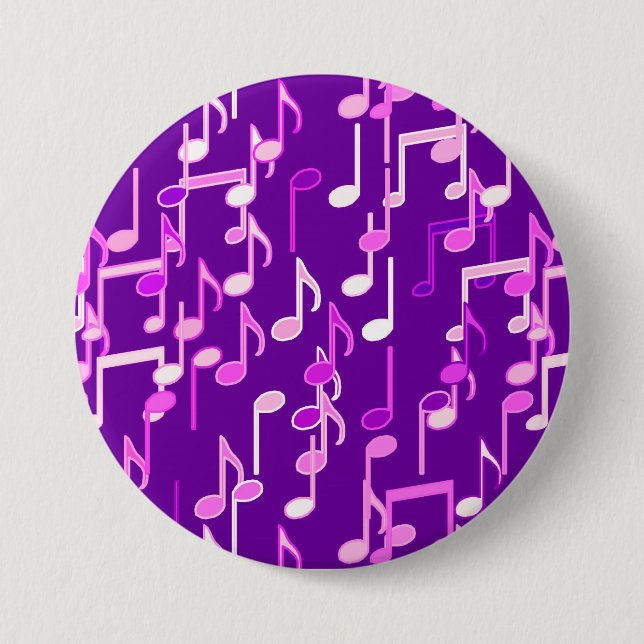 Musical Notes print - violet purple, multi 3 Inch Round Button (Front)