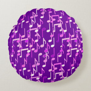 Musical Notes print - violet purple, multi Round Pillow