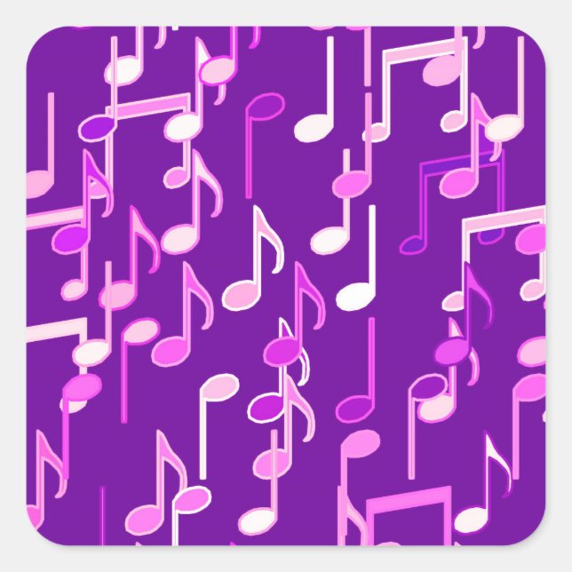 Musical Notes print - violet purple, multi Square Sticker (Front)