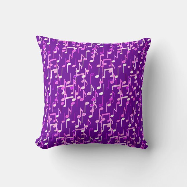 Musical Notes print - violet purple, multi Throw Pillow (Front)