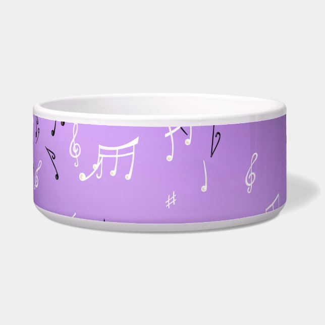 Musical Notes Purple Glow Ceramic Pet Bowl (Front)