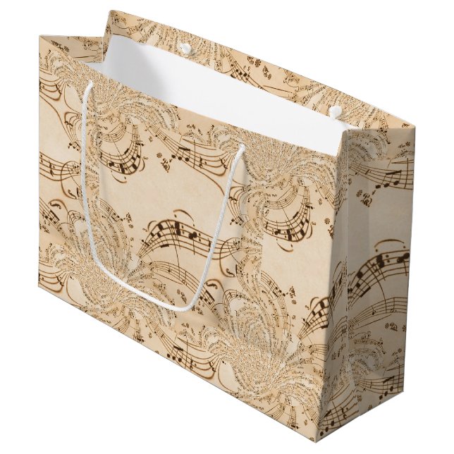 Musical Notes Rustic Antique Large Gift Bag (Front Angled)