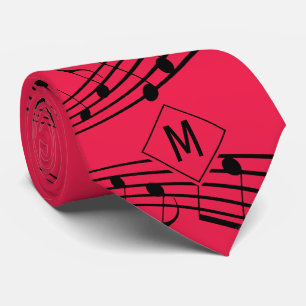 MUSICAL NOTES Staves   Red Black   Monogram Tie