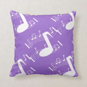 Musical Notes Throw Pillow Lavender & White