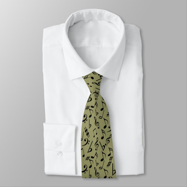 Musical Notes Tie - Pale Olive Green by Heard_ (Tied)
