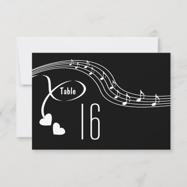 Musical Notes Wedding Table Number Card (Front)
