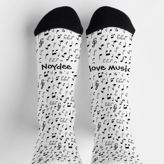 Musical notes, your text in black and white socks (Top)