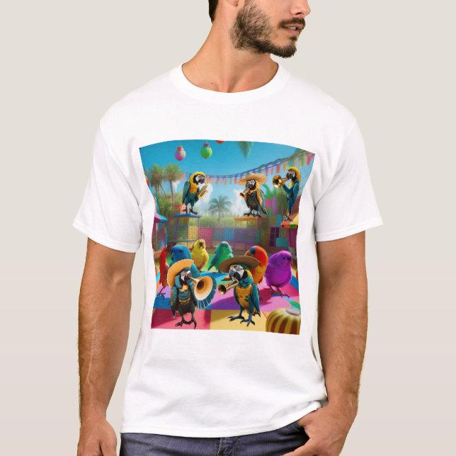 Musical Parrot Party T shirt for men, women  (Front)
