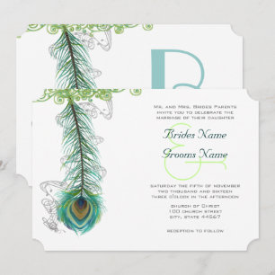 Musical Peacock Feather Dark Wedidng Invitation