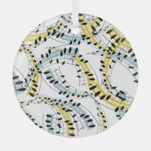 Musical Phrases: Cheerful White Background. Glass Ornament