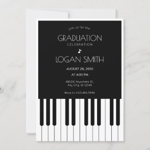 Musical piano black and white Graduation Invitation