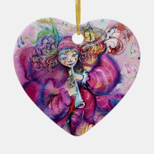 MUSICAL PINK CLOWN Heart Ceramic Ornament (Front)