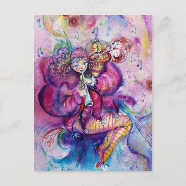 MUSICAL PINK CLOWN POSTCARD (Front)