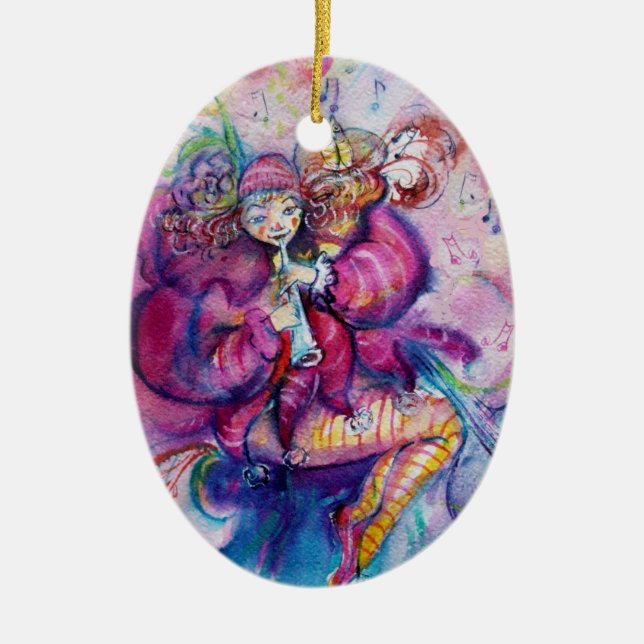 MUSICAL PINK CLOWN WITH OWL CERAMIC ORNAMENT (Front)