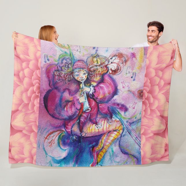 MUSICAL PINK CLOWN WITH OWL FLEECE BLANKET (In Situ)