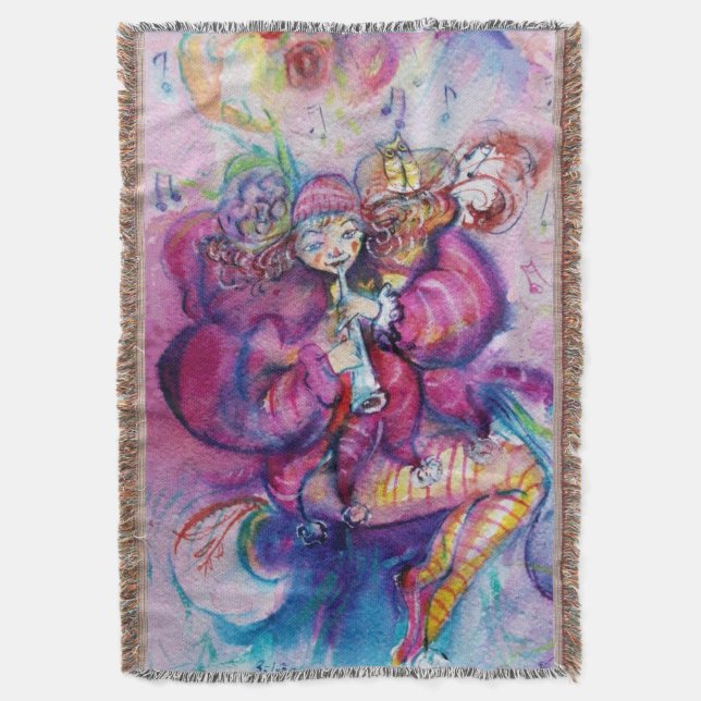 MUSICAL PINK CLOWN WITH OWL THROW BLANKET (Front Vertical)