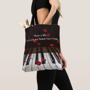 Musical Quote on Piano Keyboard Tote Bag
