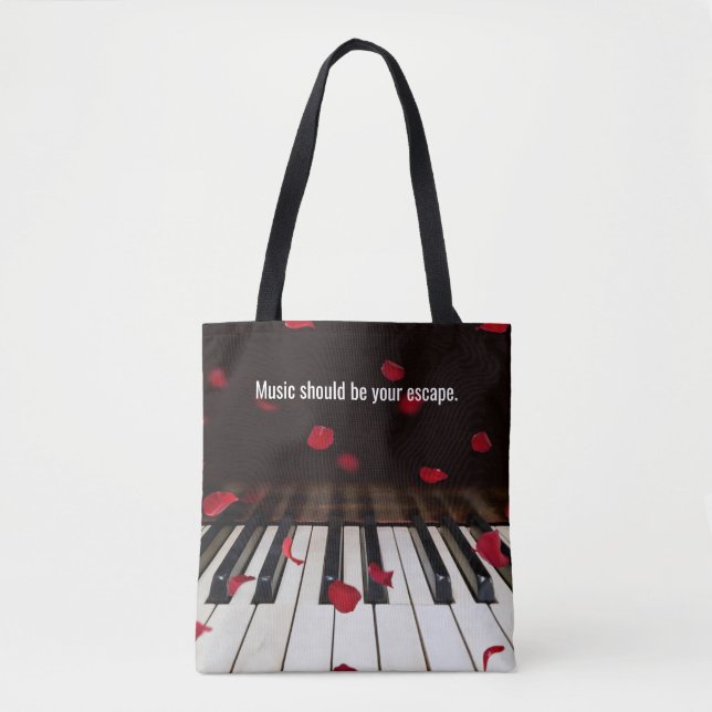 Musical Quote on Piano Keys Tote Bag (Front)