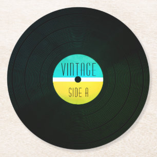 Musical record plate vinyl vintage style round paper coaster