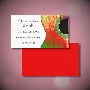 Musical Red and Green Guitar Lessons Abstract Business Card