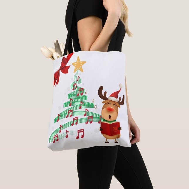 Musical Reindeer & Christmas Tree Two-sided Tote Bag (Close Up)