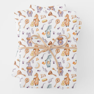 MUSICAL SAFARI ANIMALS BABY GIFT  WRAPPING PAPER SHEET